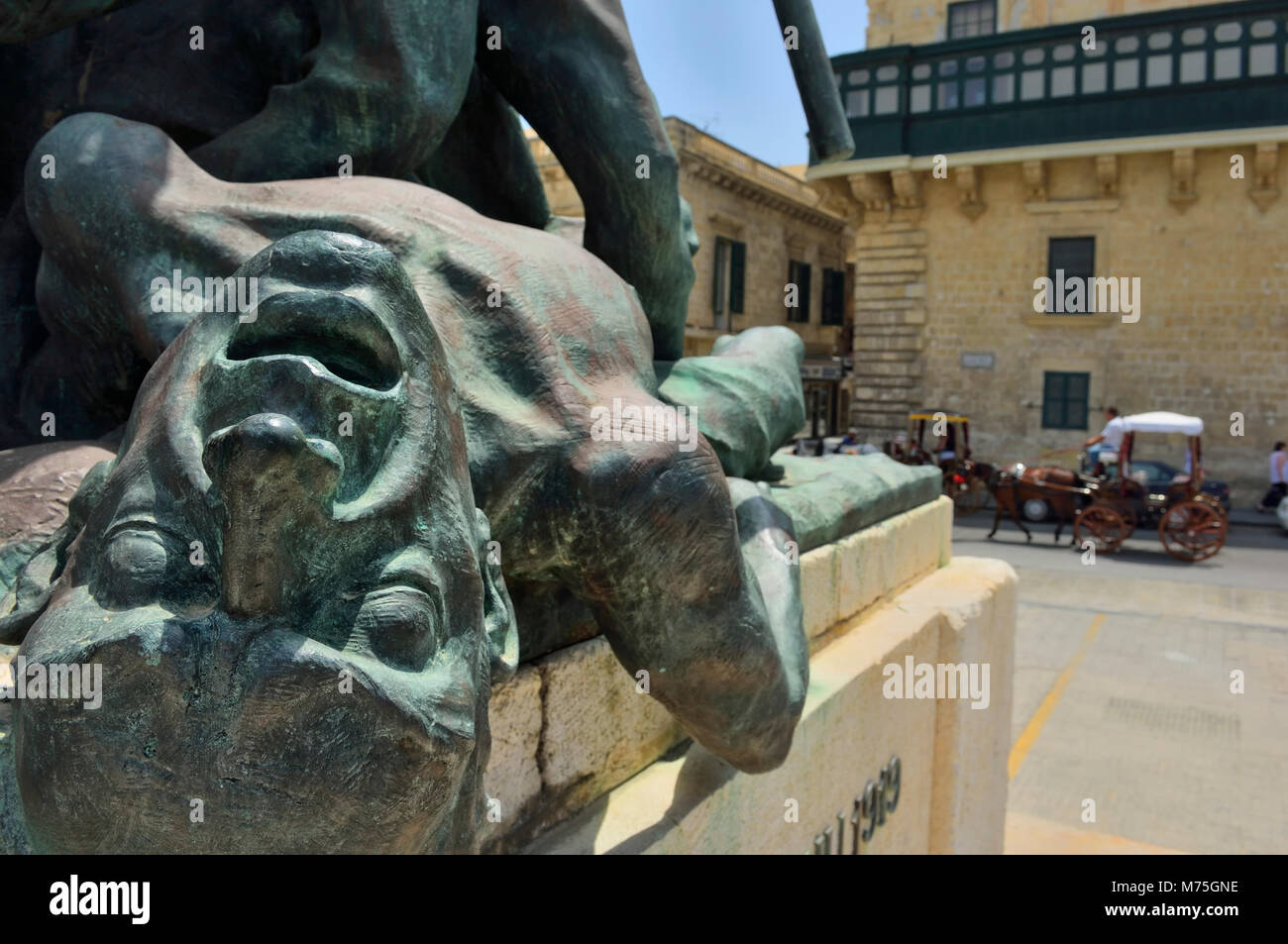 Statue représentant le Sette Giugno émeutes de 1919, La Valette, Malte, Europe Banque D'Images