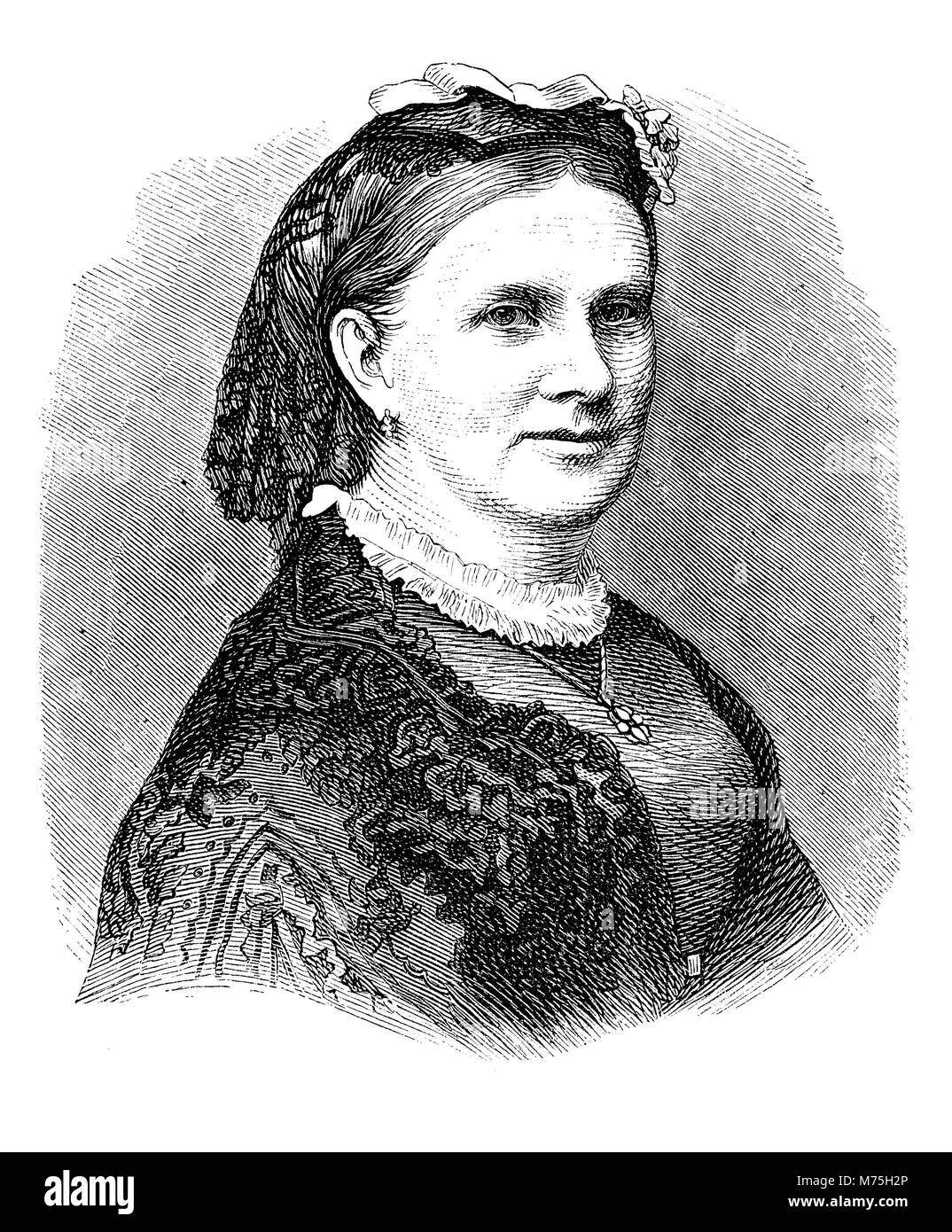 Vintage engraved portrait de Marie de Prusse reine de Bavière, épouse de Maximilien II Banque D'Images