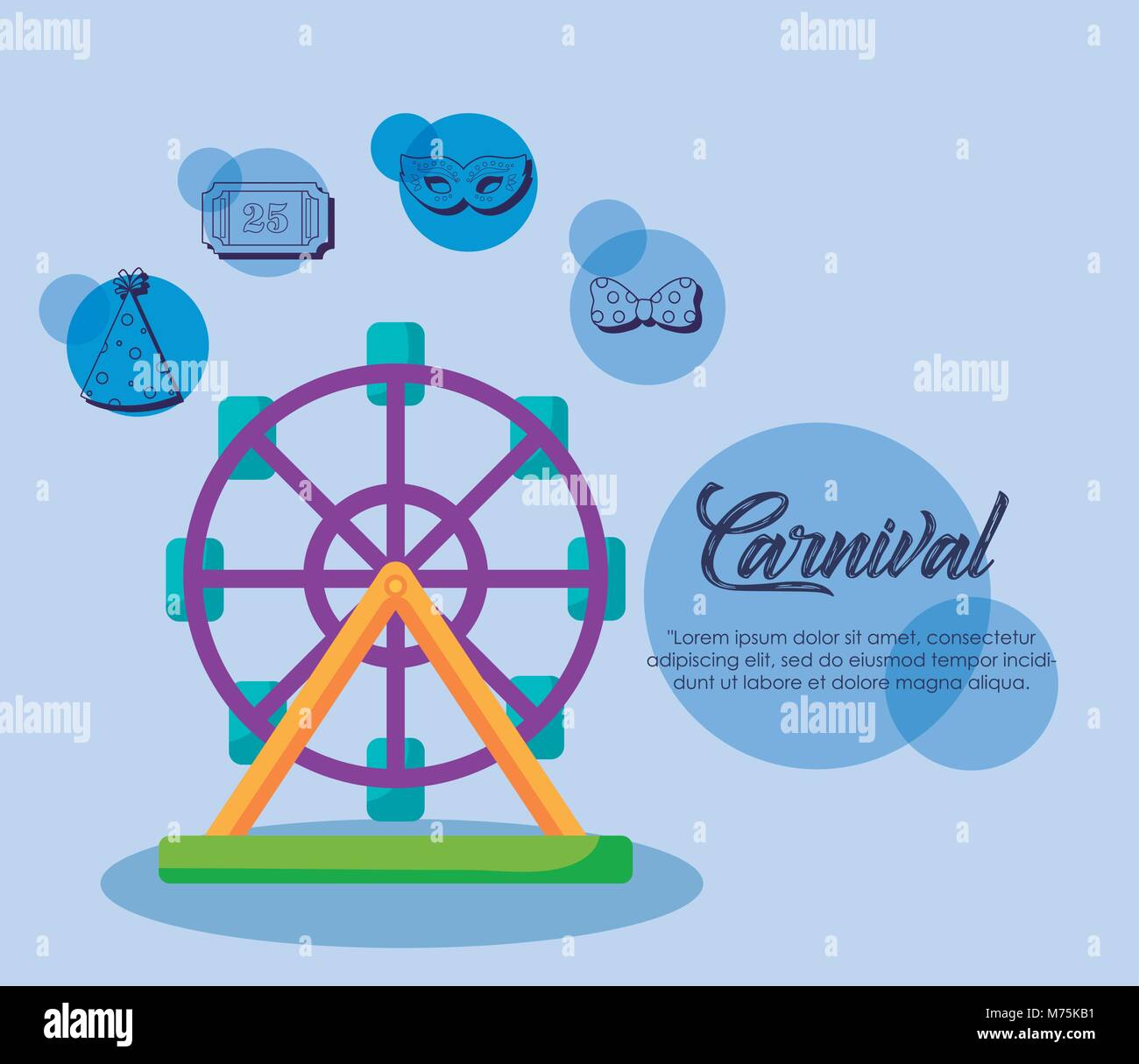 Carnaval cirque infographie avec fortune wheel et les icônes sur fond bleu, un design coloré vector illustration Illustration de Vecteur