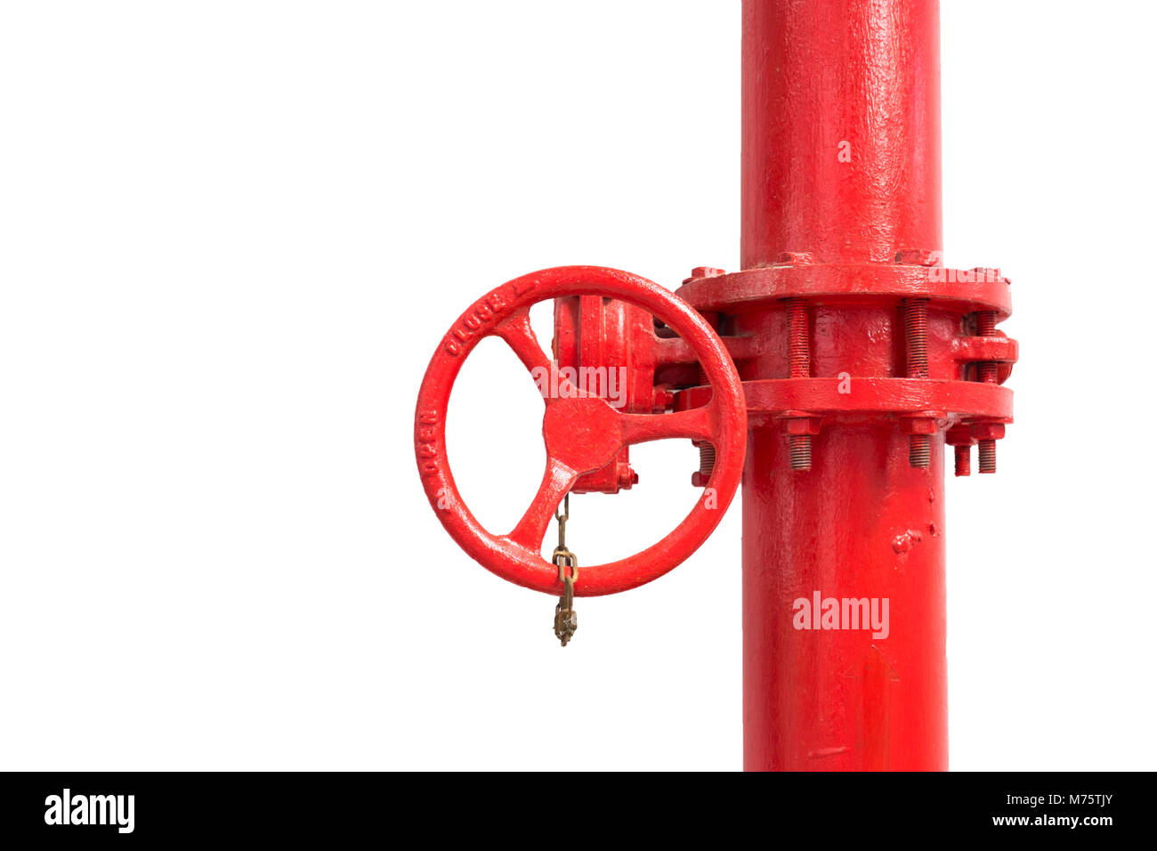Pompier rouge isolé tuyau eau avec vanne manuelle sur fond blanc Photo  Stock - Alamy