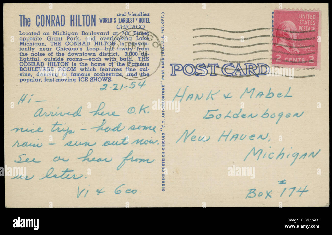 L'hôtel Conrad Hilton de Chicago est représenté sur cette image, représentant un monument hôtelier majeur de la ville avec son architecture emblématique. Banque D'Images