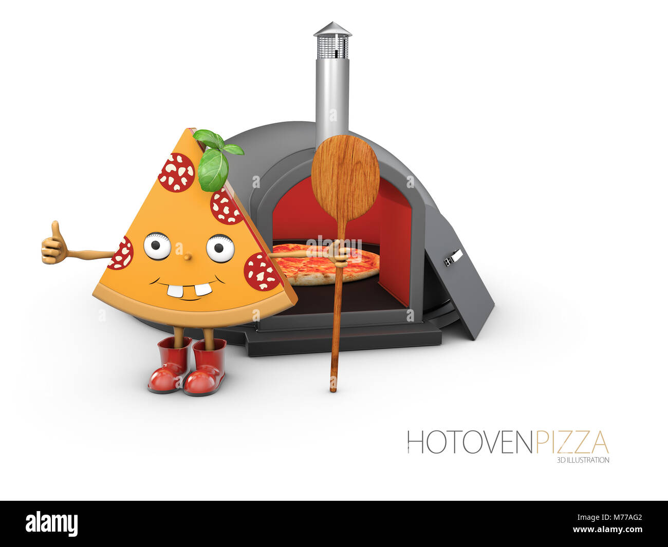 Pizza au four, blanc isolé 3d illustration. Banque D'Images