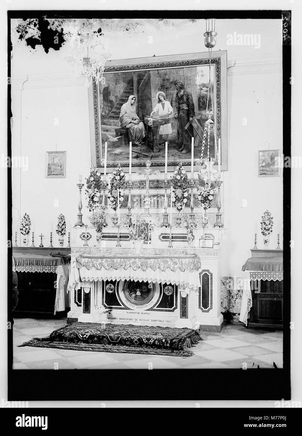 La chapelle de la boutique de charpentier, un site historique à Nazareth, est considérée comme le lieu où Jésus-Christ et Joseph travaillaient comme charpentiers. Ce site sacré est une importante destination de pèlerinage chrétien. Banque D'Images