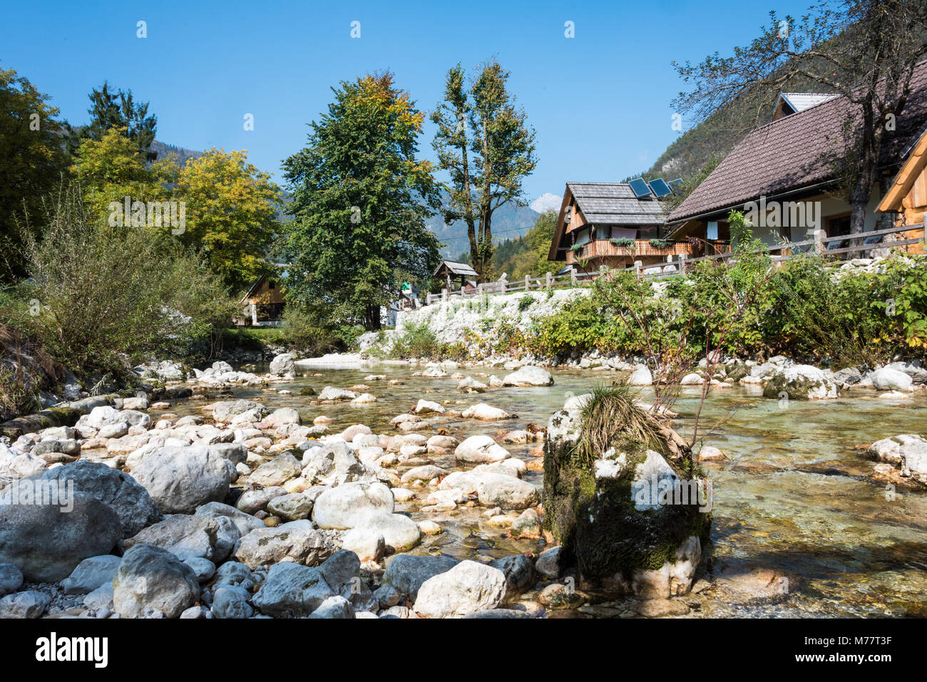 Alpine Village près du lac de Bohinj, Slovénie Banque D'Images