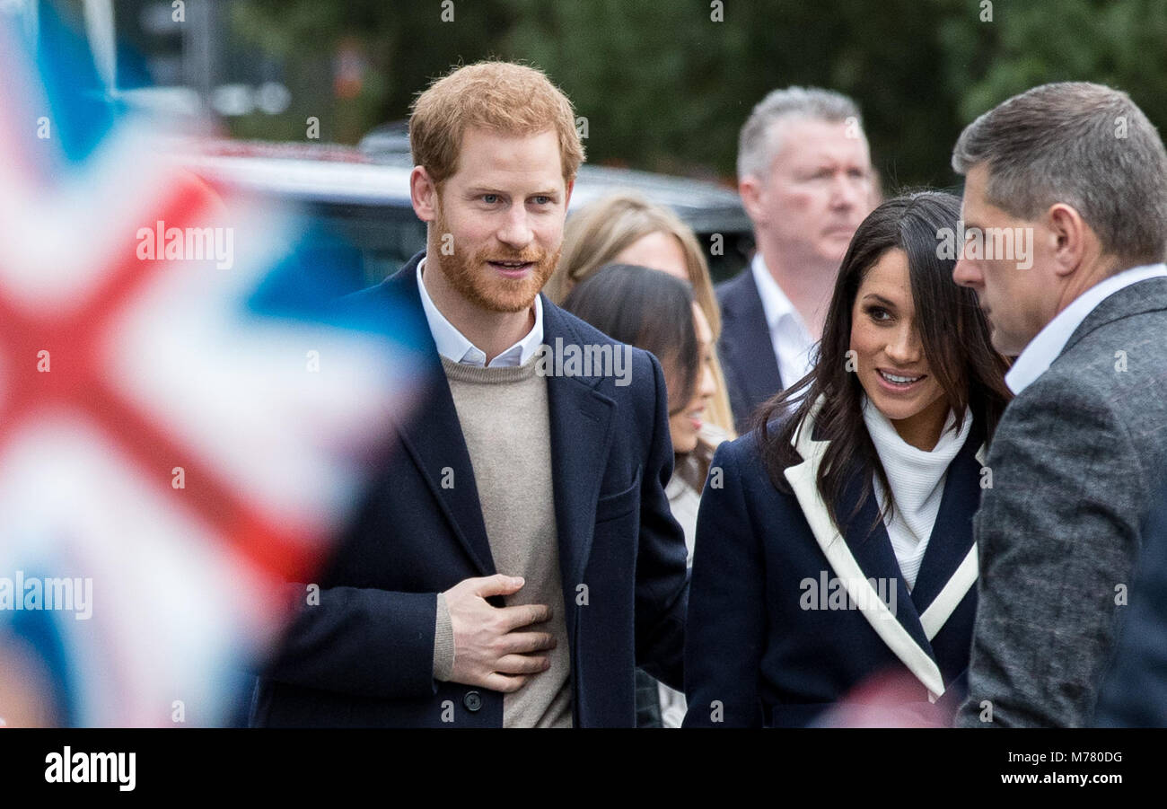 Birmingham, UK. 8 mars, 2018. Le prince Harry et Meghan Markle célébrer la Journée internationale de la femme à la Millennium Point, Birmingham, Angleterre le 8 mars 2018. Photo par Andy Rowland. Crédit : Andrew Rowland/Alamy Live News Banque D'Images