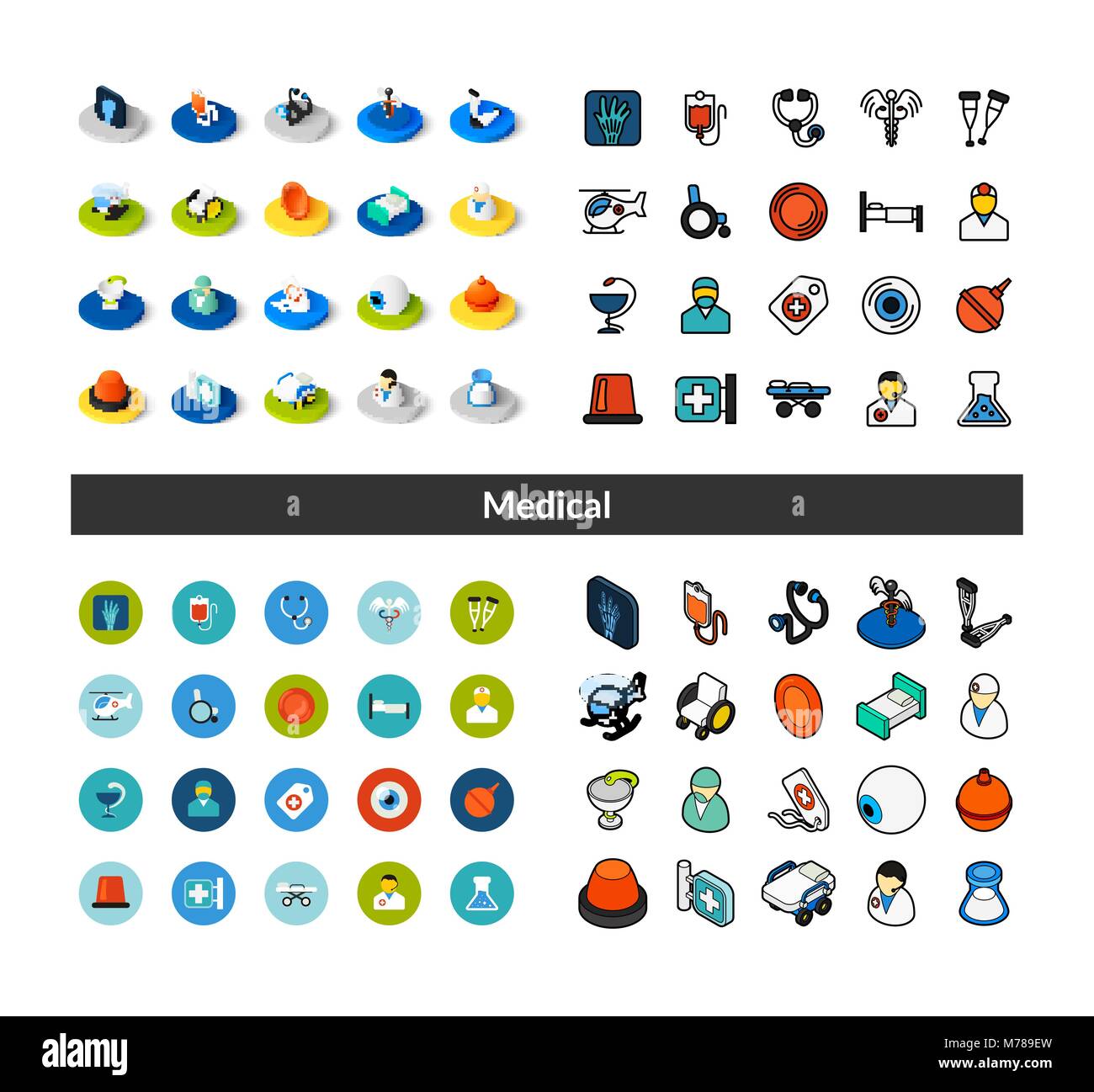 Ensemble d'icônes de styles - télévision isométrique et otline, colorés et les versions noir Illustration de Vecteur