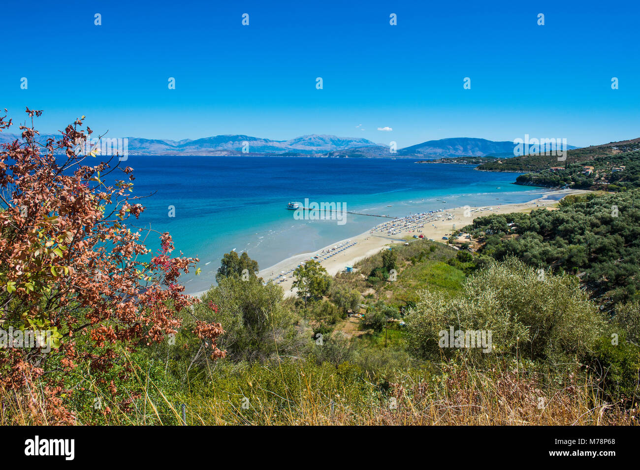 Vue sur la plage, dans le nord de l'Apraos Corfou, îles Ioniennes, îles grecques, Grèce, Europe Banque D'Images