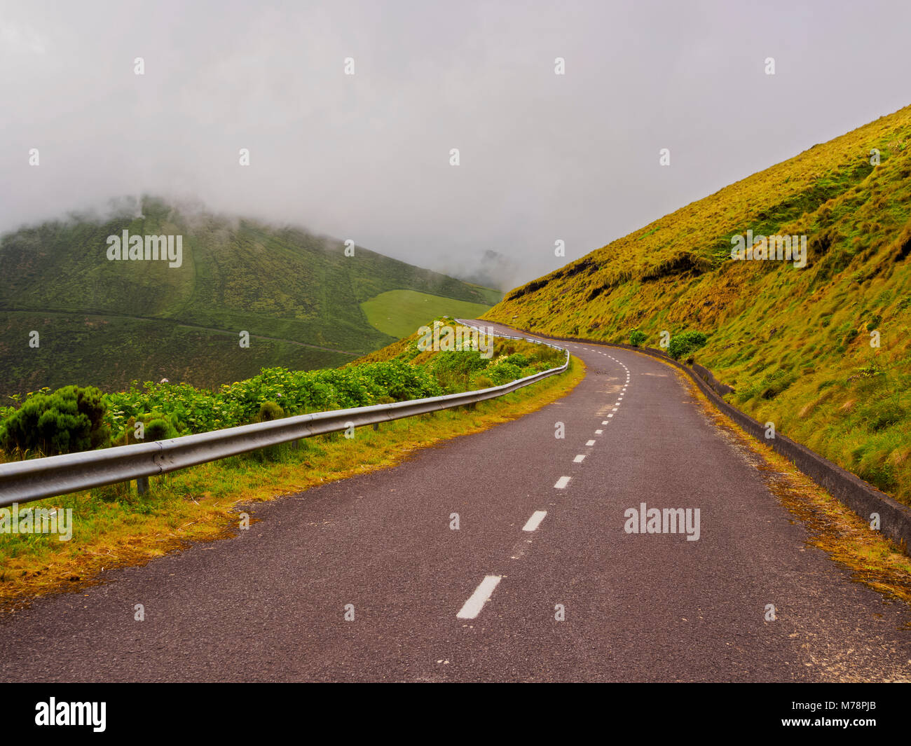 Route sur l'île de Flores, Açores, Portugal, Europe, Atlantique Banque D'Images