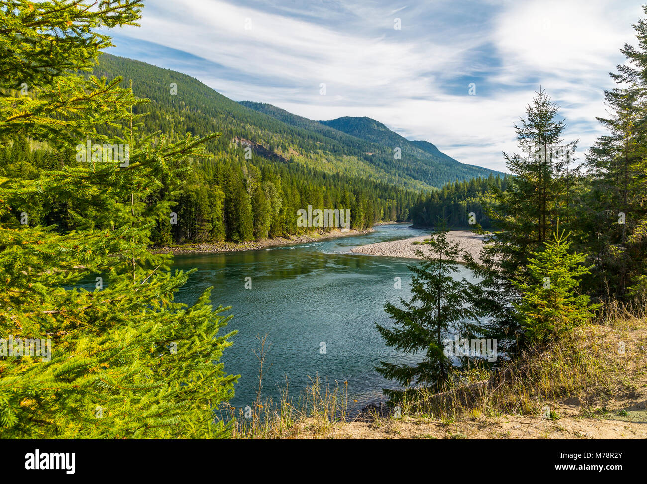 Vue de la rivière Clearwater et prairies près de Clearwater, Colombie-Britannique, Canada, Amérique du Nord Banque D'Images