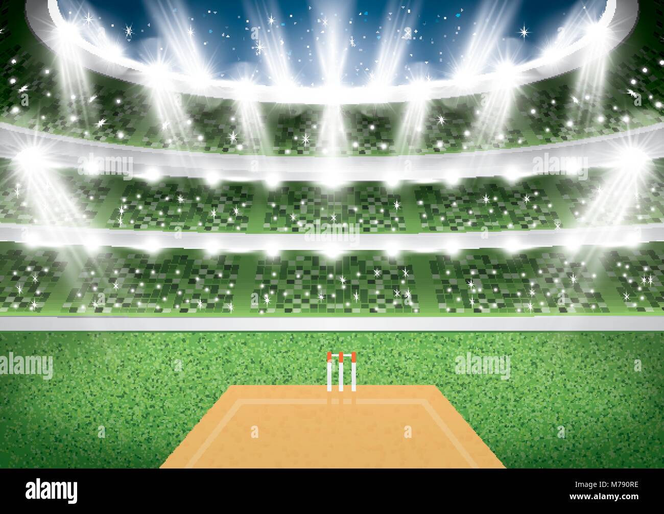 Stade de Cricket avec spots. Vector Illustration. Illustration de Vecteur