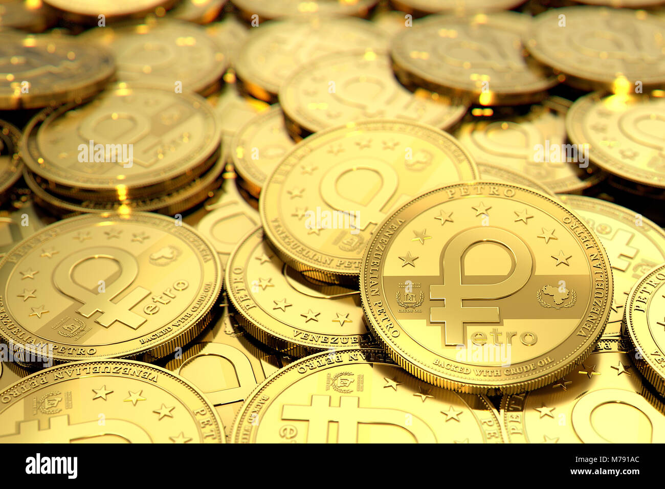 Pile de PETRO vénézuélienne or concept cryptocurrency de monnaie. Le rendu 3D Banque D'Images