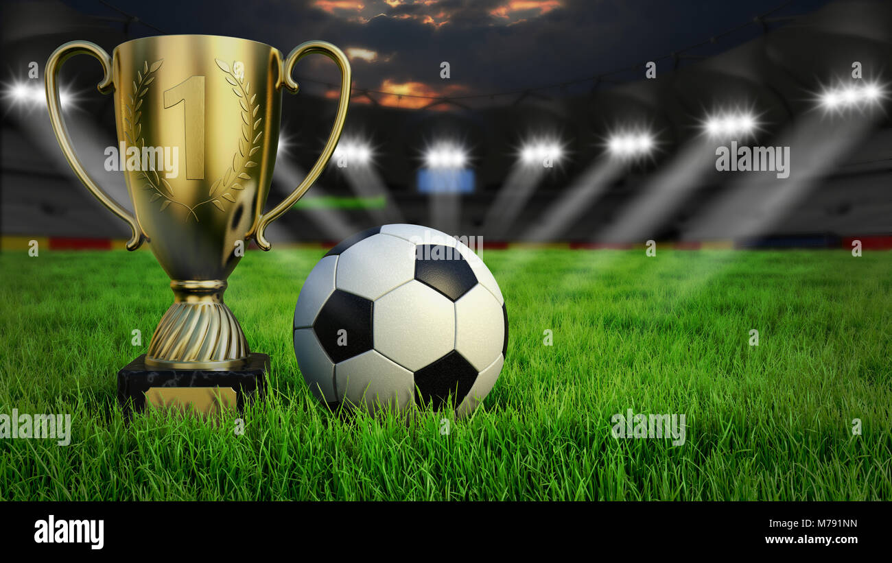 Trophée D'or Avec Ballon De Football Sur Fond Blanc Illustration 3D Banque D'Images  et Photos Libres De Droits. Image 71043715