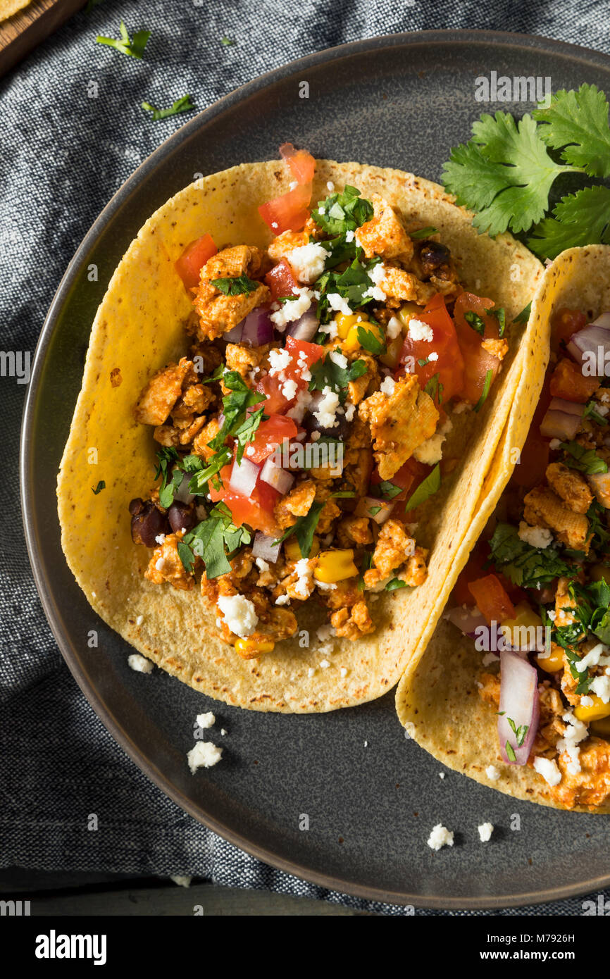 Maison Sofritas sain Le Tofu à la Tomate Tacos et de coriandre Oignon Banque D'Images