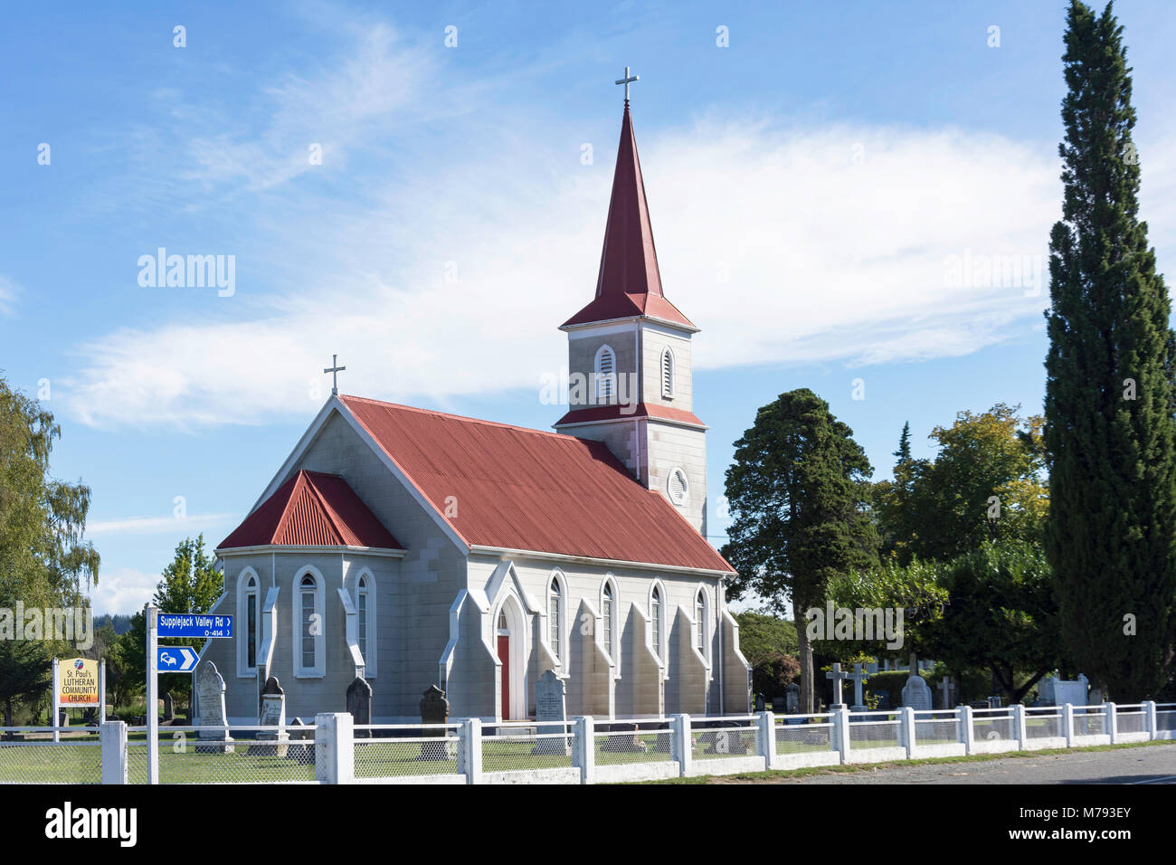 Historic St. Paul's Lutheran Church, Supplejack Valley Road, Upper Moutere, district de Tasmanie, Nouvelle-Zélande Banque D'Images