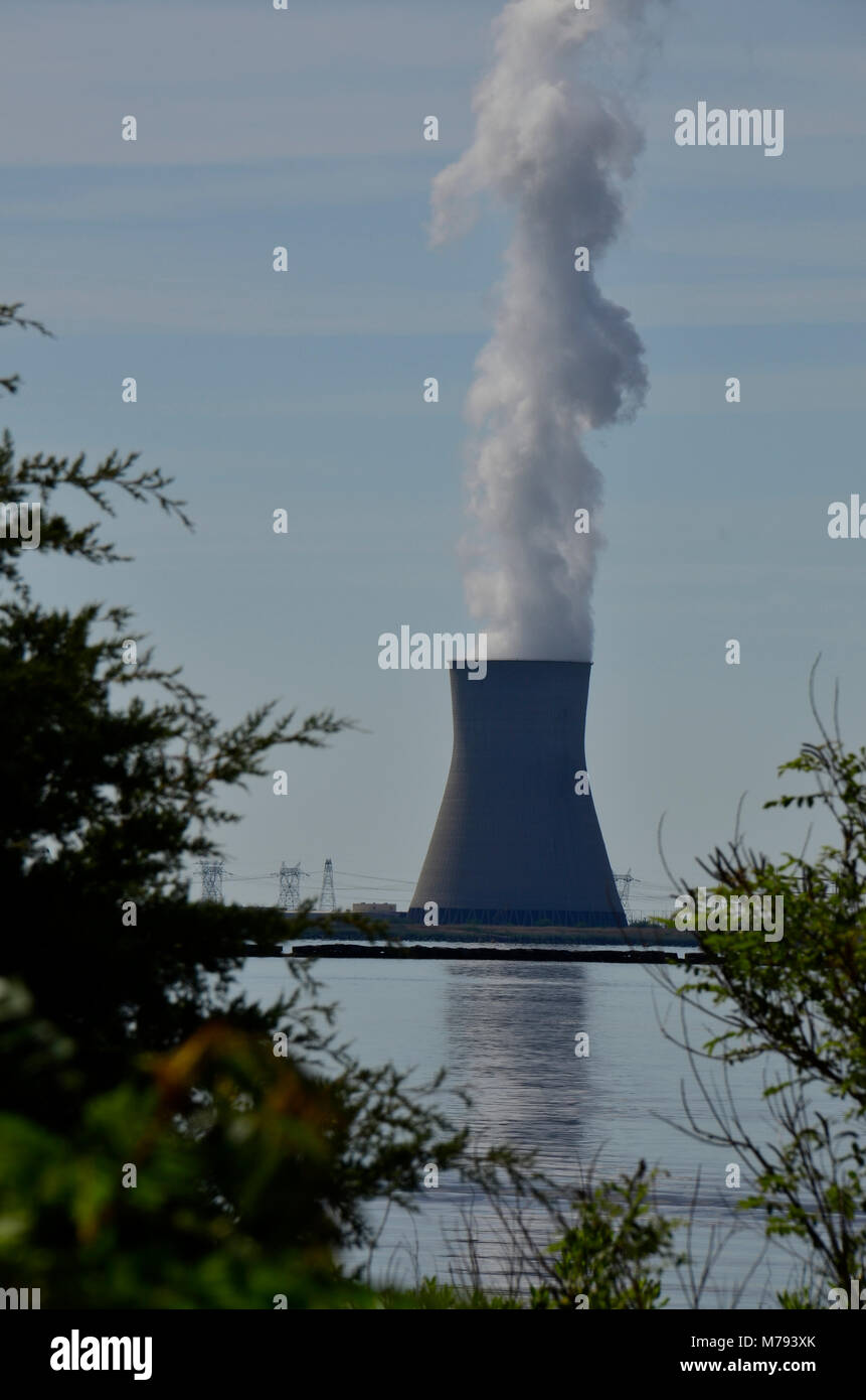 La tour de refroidissement d'une centrale électrique dans une zone côtière de Virginie, USA Banque D'Images