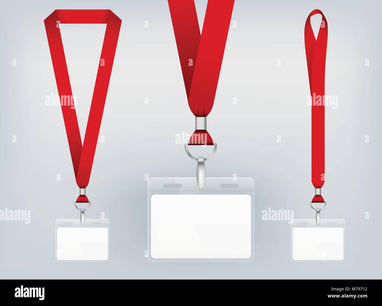 Lanyard design, illustration réaliste. Carte d'identification avec ruban. Fermeture en métal et plastique avec carte. Accréditation pour les événements, les réunions, juste Illustration de Vecteur