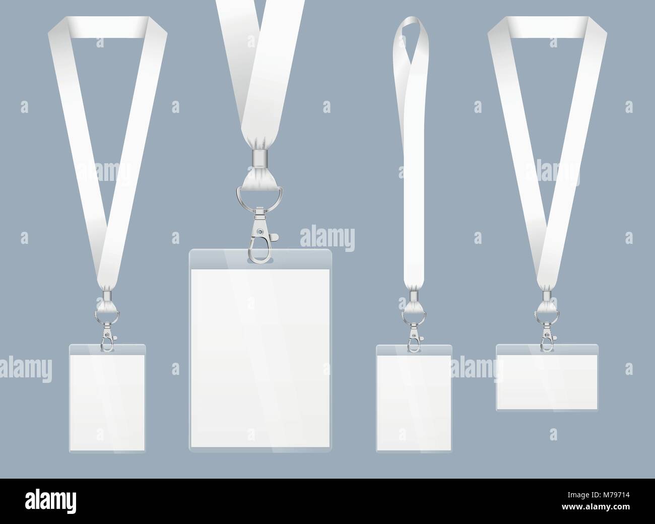 Lanyard design, illustration réaliste. Carte d'identification avec ruban. Fermeture en métal et plastique avec carte. Accréditation pour les événements, les réunions, juste Illustration de Vecteur