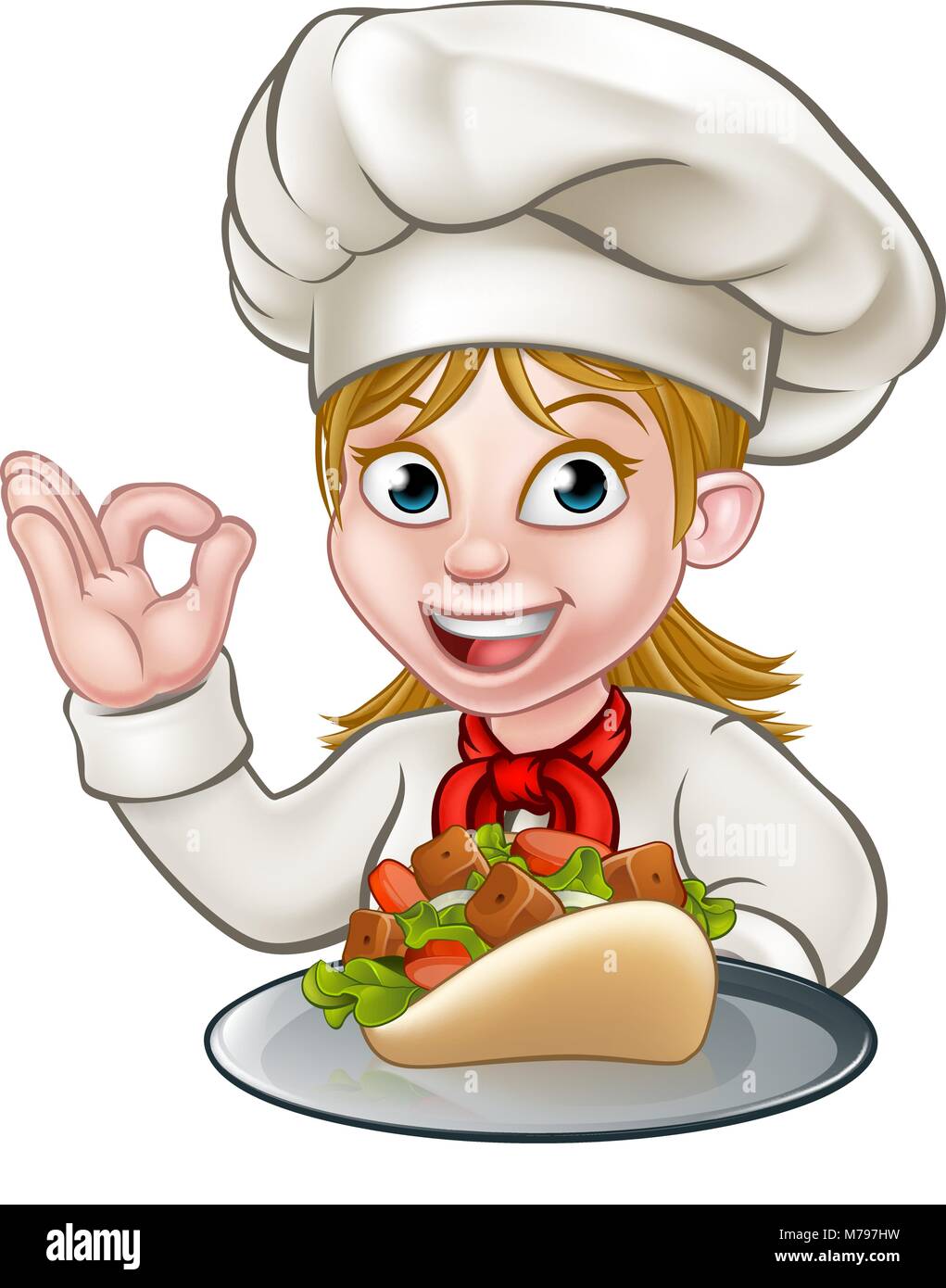 Femme chef Kebab avec Illustration de Vecteur