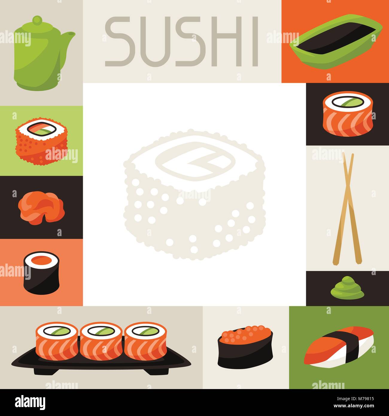 Arrière-plan avec des sushis. Illustration de Vecteur