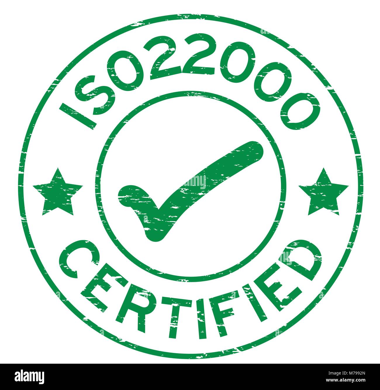 Certifié ISO 22000 vert grunge avec interrogation round joint en caoutchouc stamp sur fond blanc Illustration de Vecteur