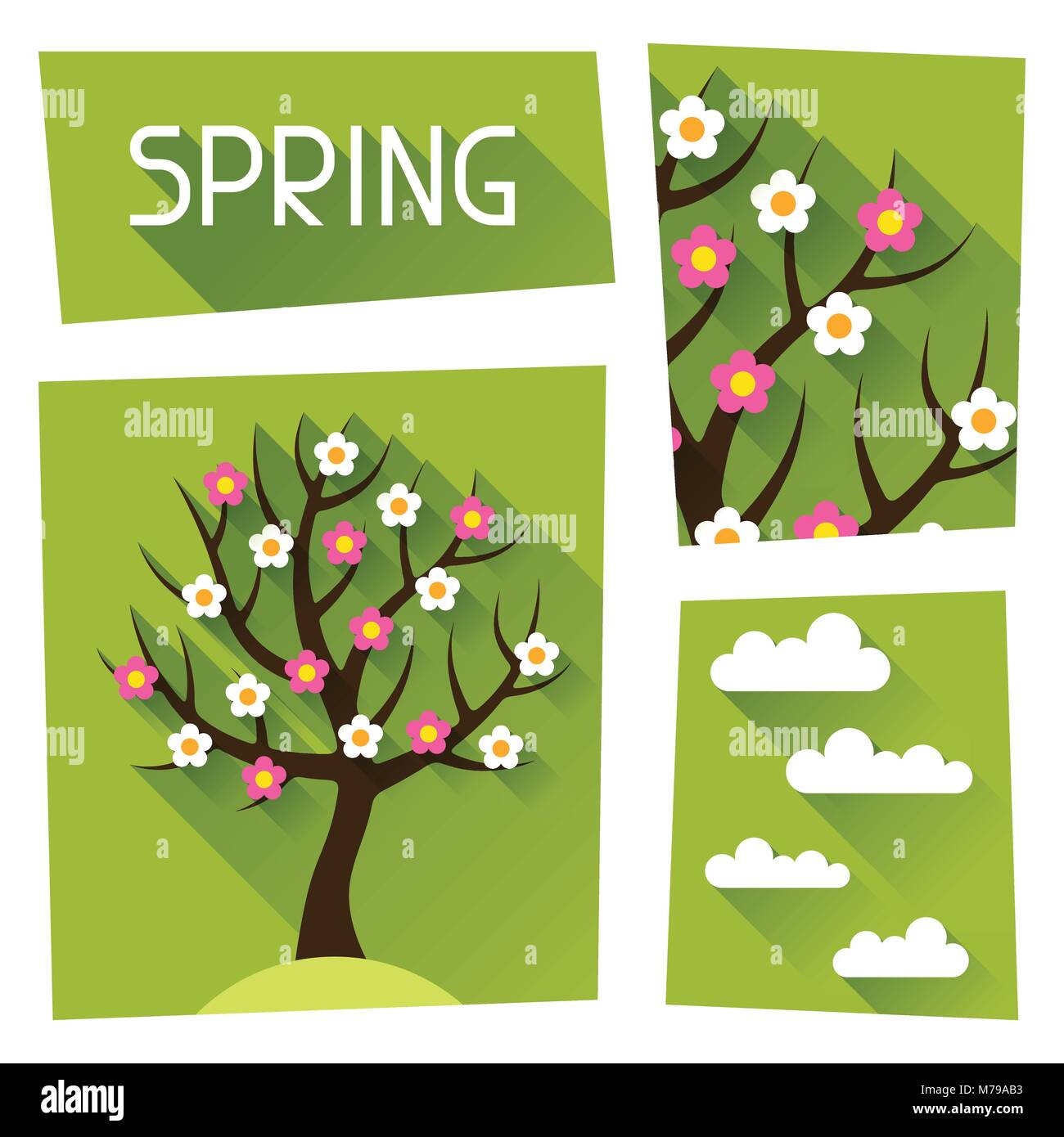 Illustration de saison printemps arbre en télévision avec style. Illustration de Vecteur