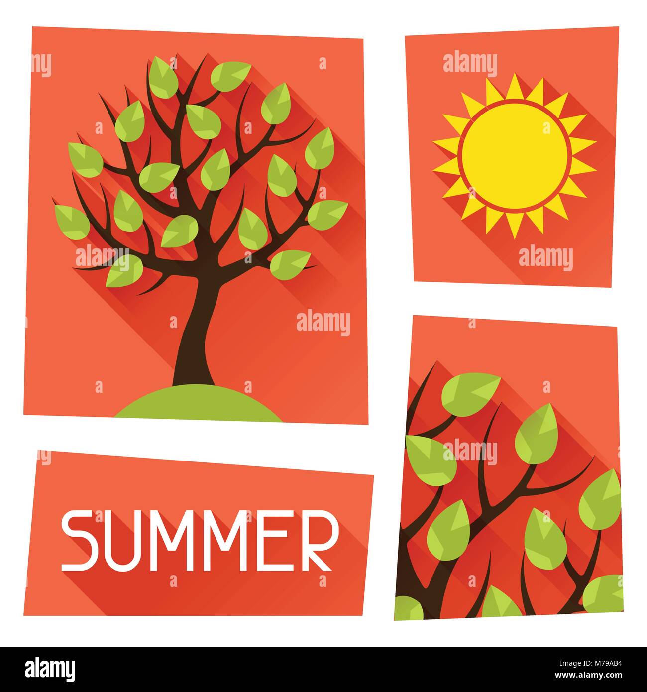 Illustration de saison d'été avec arbre en télévision style. Illustration de Vecteur