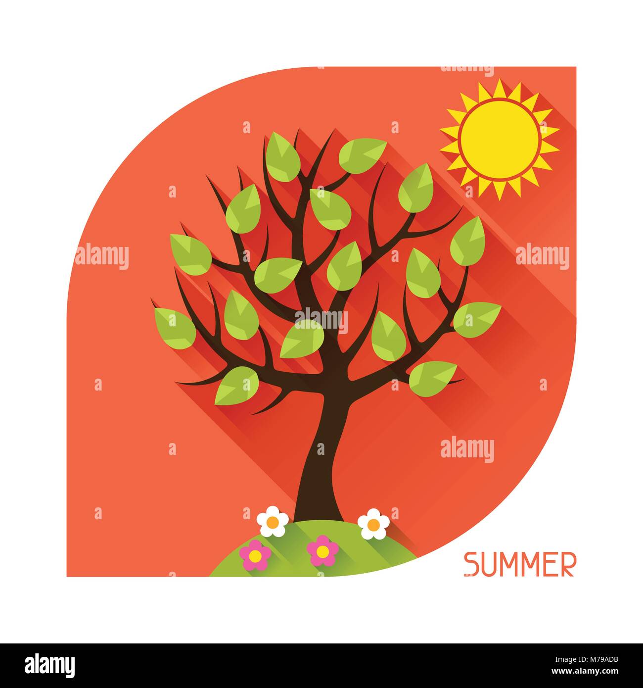 Illustration de saison d'été avec arbre en télévision style. Illustration de Vecteur