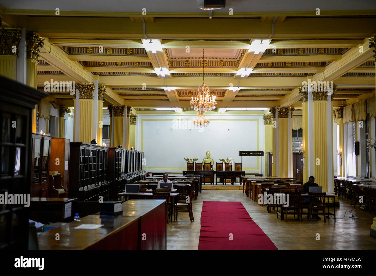 L'Éthiopie, Addis-Abeba, , ancien palais de l'empereur Hailé Sélassié, aujourd'hui musée ethnographique de l'Institute for Ethiopian studies, Université d'Addis Abeba, ancien, d'une salle d'audience, la bibliothèque d'aujourd'hui Banque D'Images