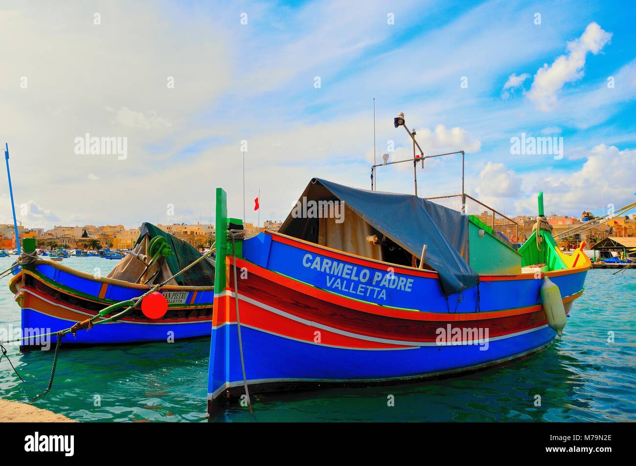 Bateaux de pêche Malte Banque D'Images