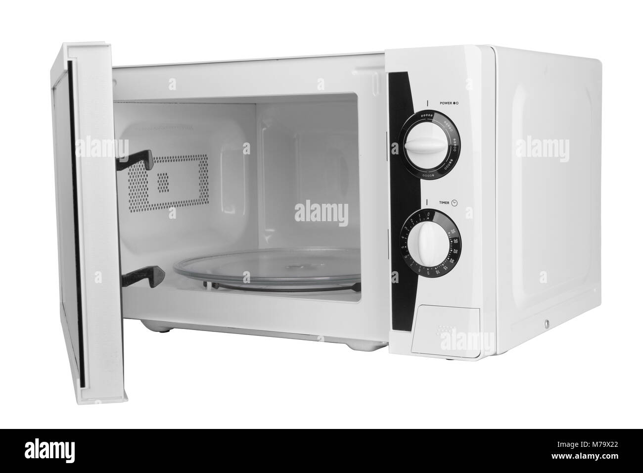 Four à micro-ondes ouvert isolé sur fond blanc Photo Stock - Alamy