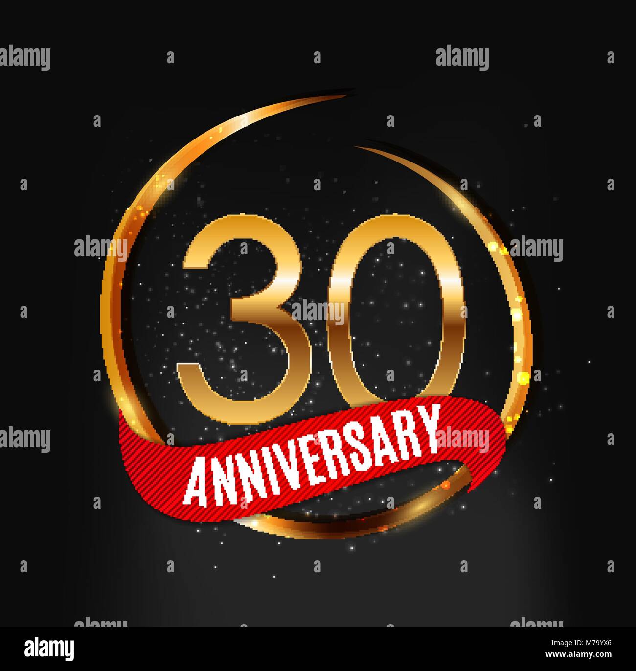 Logo or modèle anniversaire 30 ans avec ruban rouge Vector Illustration Illustration de Vecteur