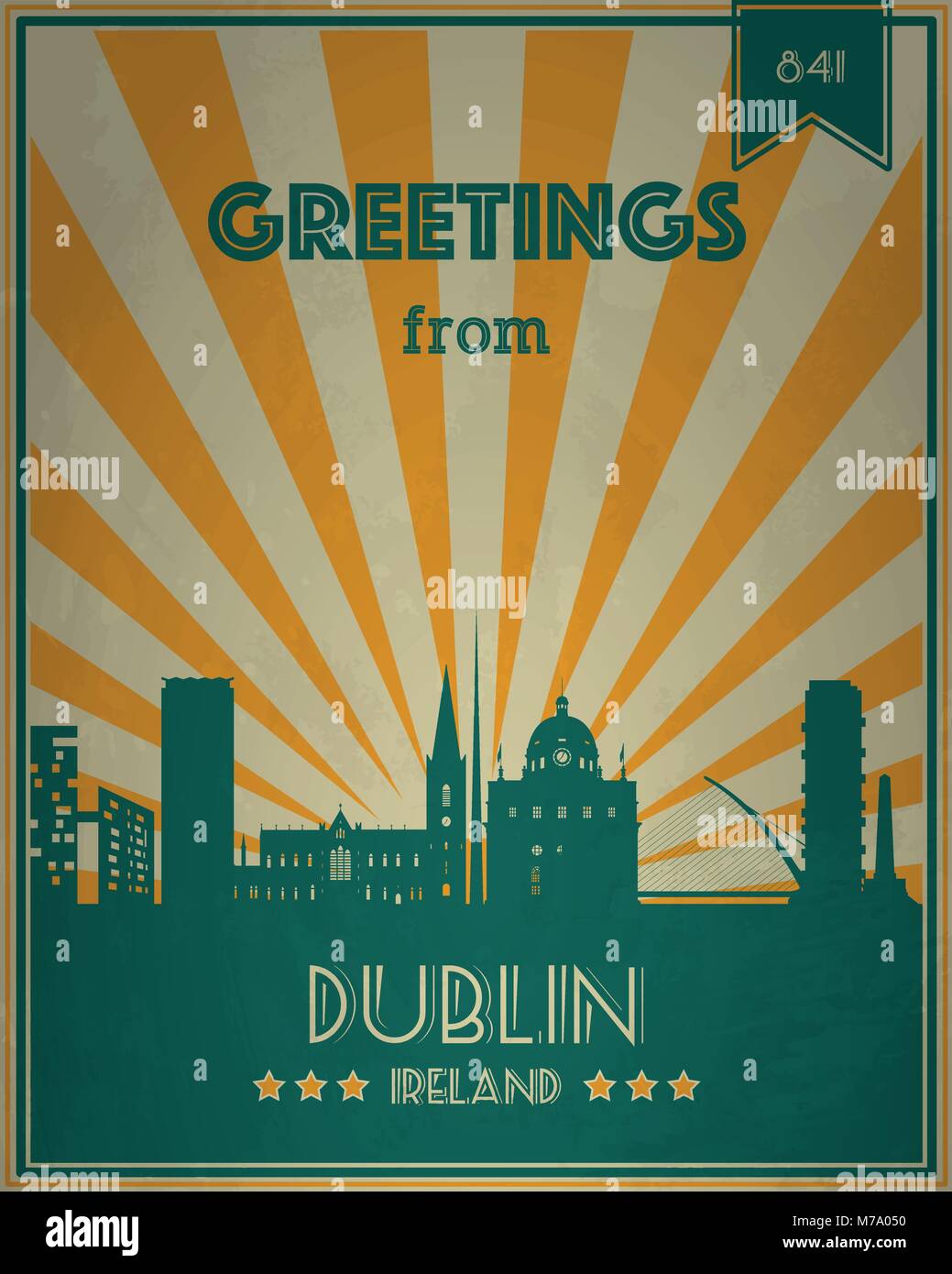 Carte de souhaits touristiques Vintage - Dublin, Irlande - Vector illustration. Grunge effets peuvent être facilement enlevés pour un tout nouveau, propre signe. Illustration de Vecteur