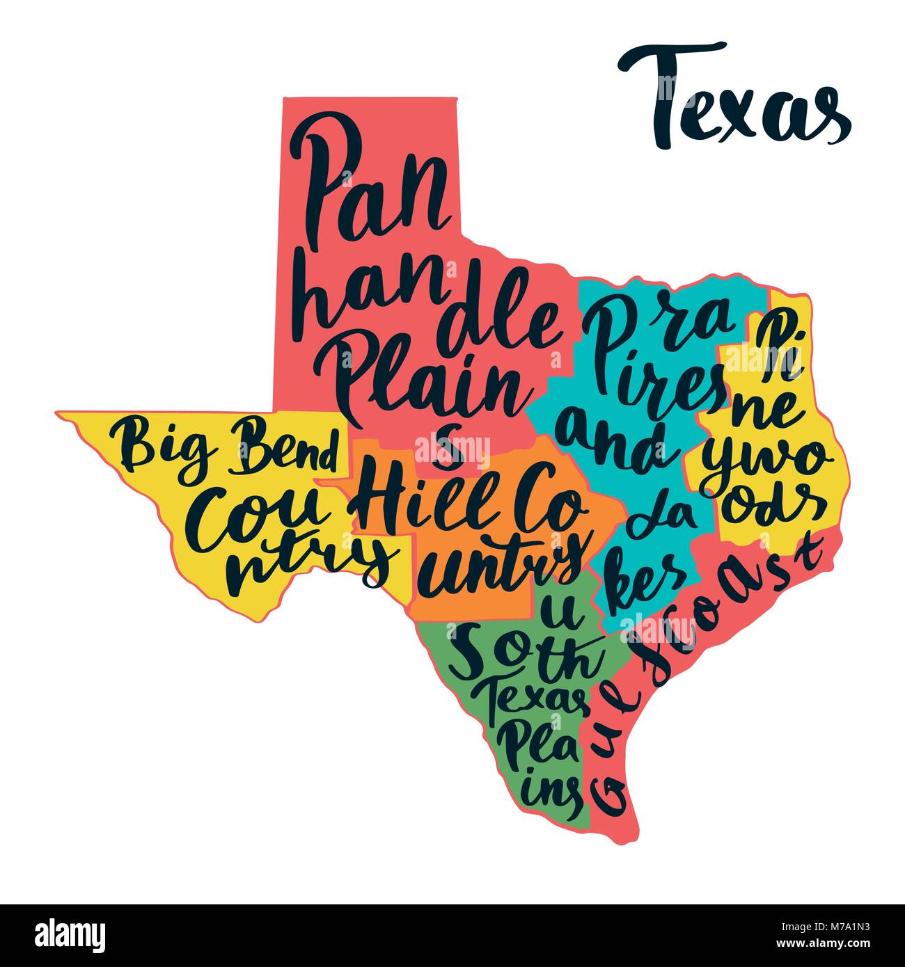Carte de l'État du Texas. Lettrage à la main. Vector illustration. Illustration de Vecteur