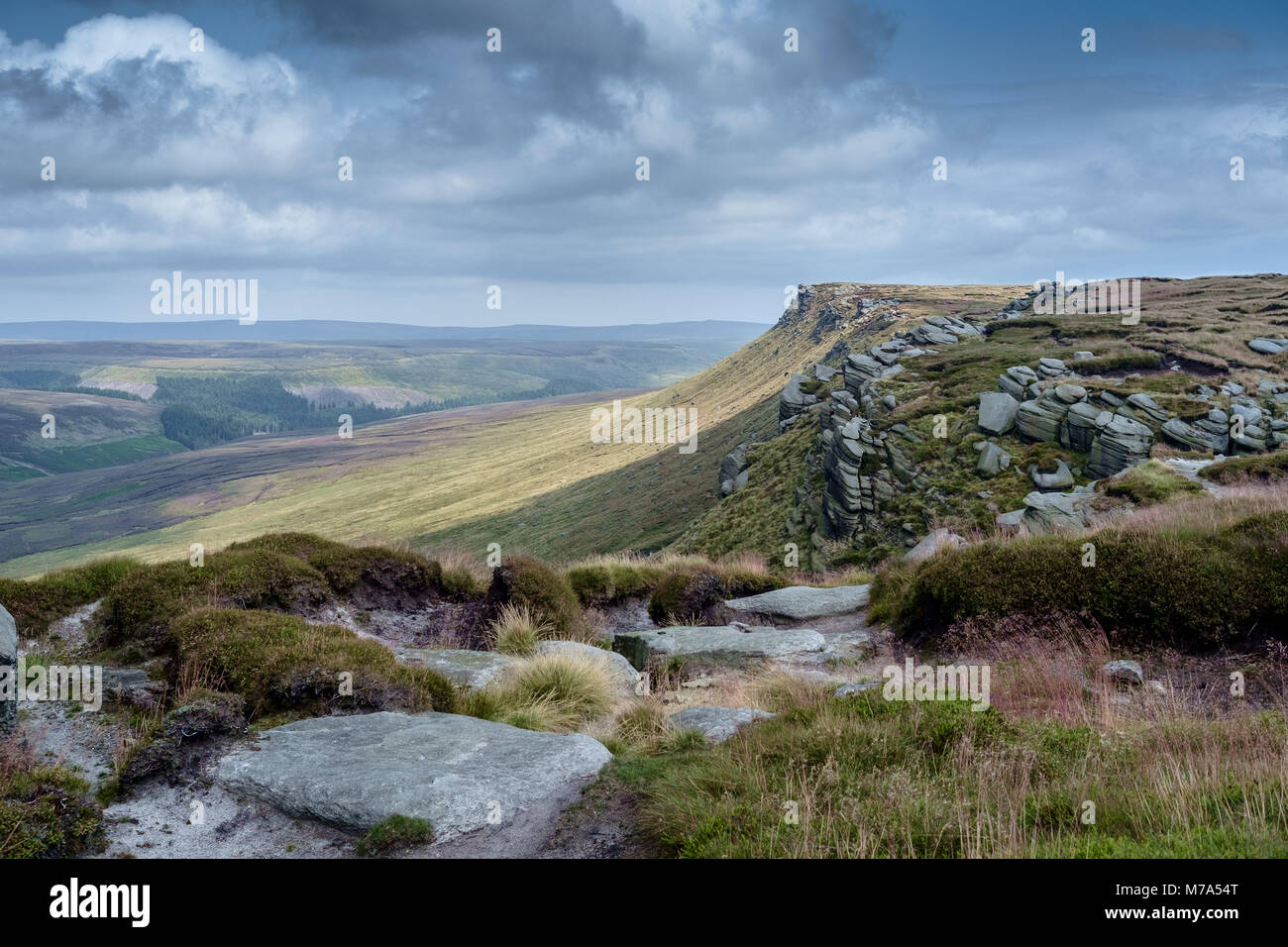 Afficher le long de la crête de Kinder scout dans le Peak District National Park, Angleterre. Banque D'Images