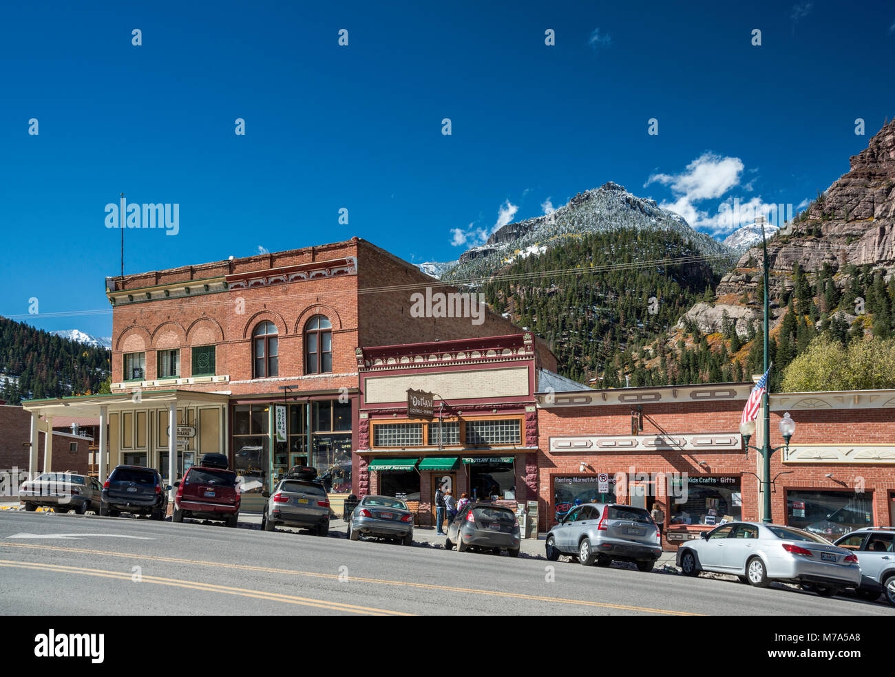 Les devantures de magasin sur la rue Main à Ouray, Colorado, USA Banque D'Images