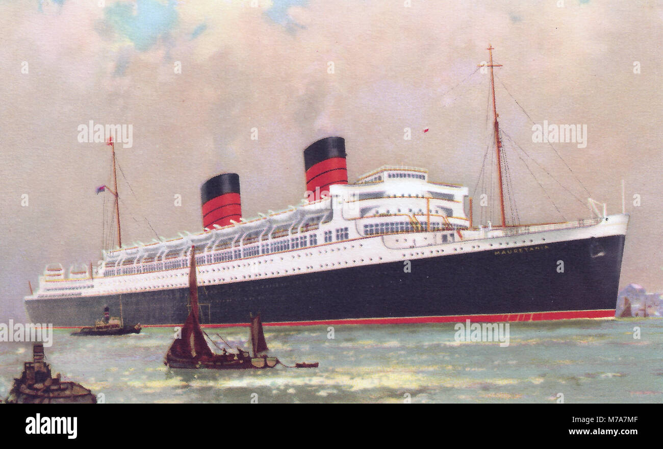 RMS MAURETANIA sur une carte postale de 1938 Banque D'Images