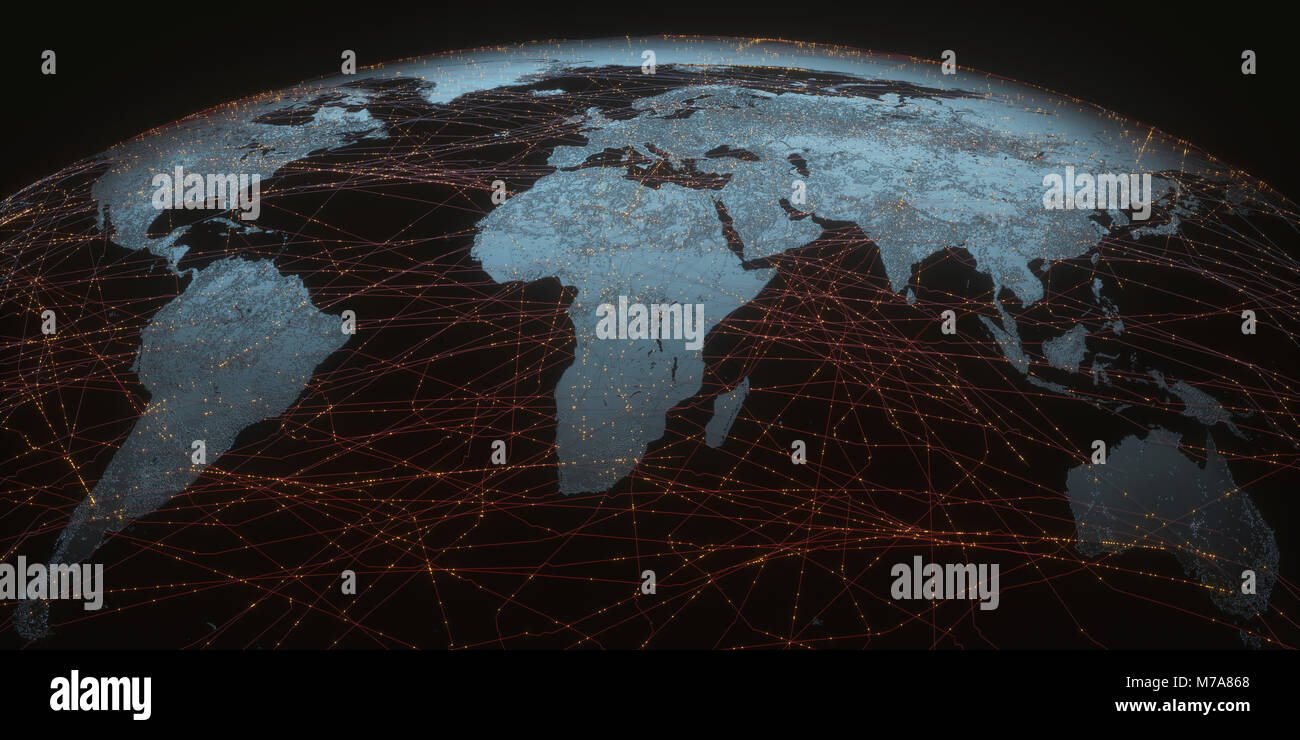 Carte du monde montrant les connexions, l'illustration. Banque D'Images