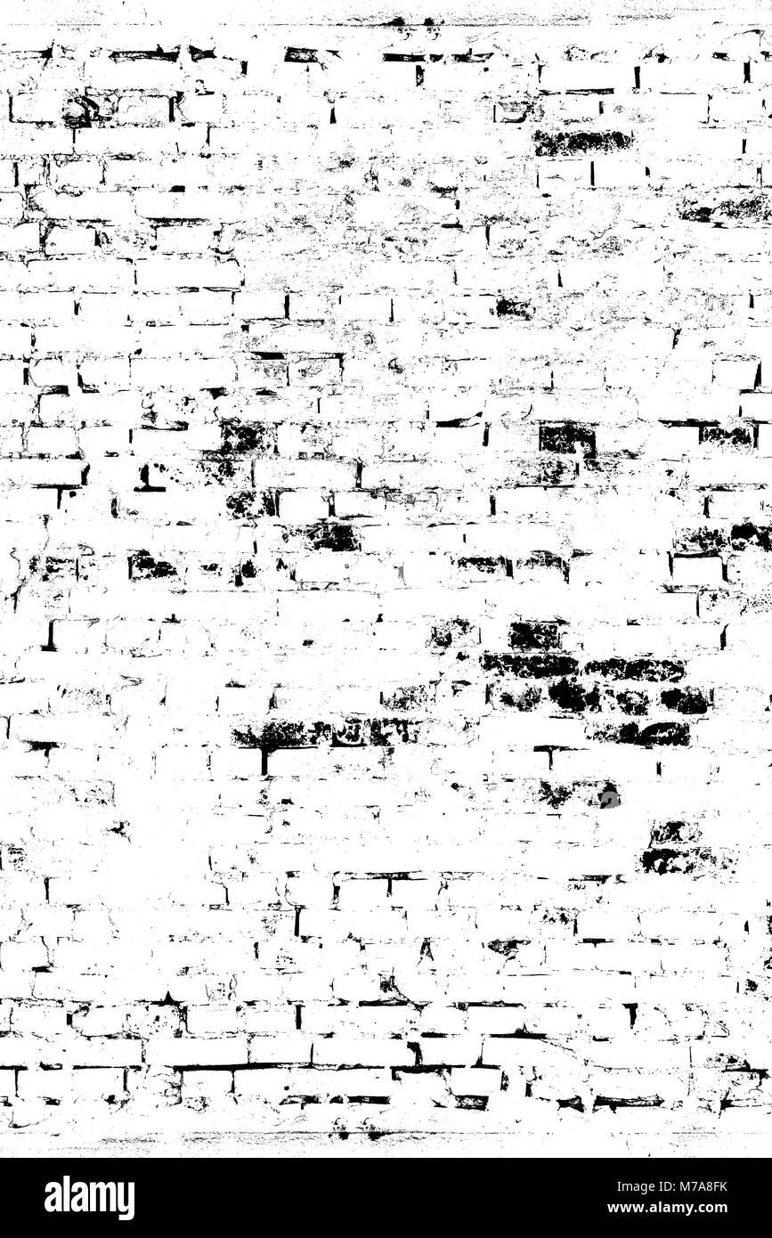 Mur de brique dans le style grunge, sale et frotté, modèle pour l'incrustation dans les surfaces, des tons noir et blanc Banque D'Images
