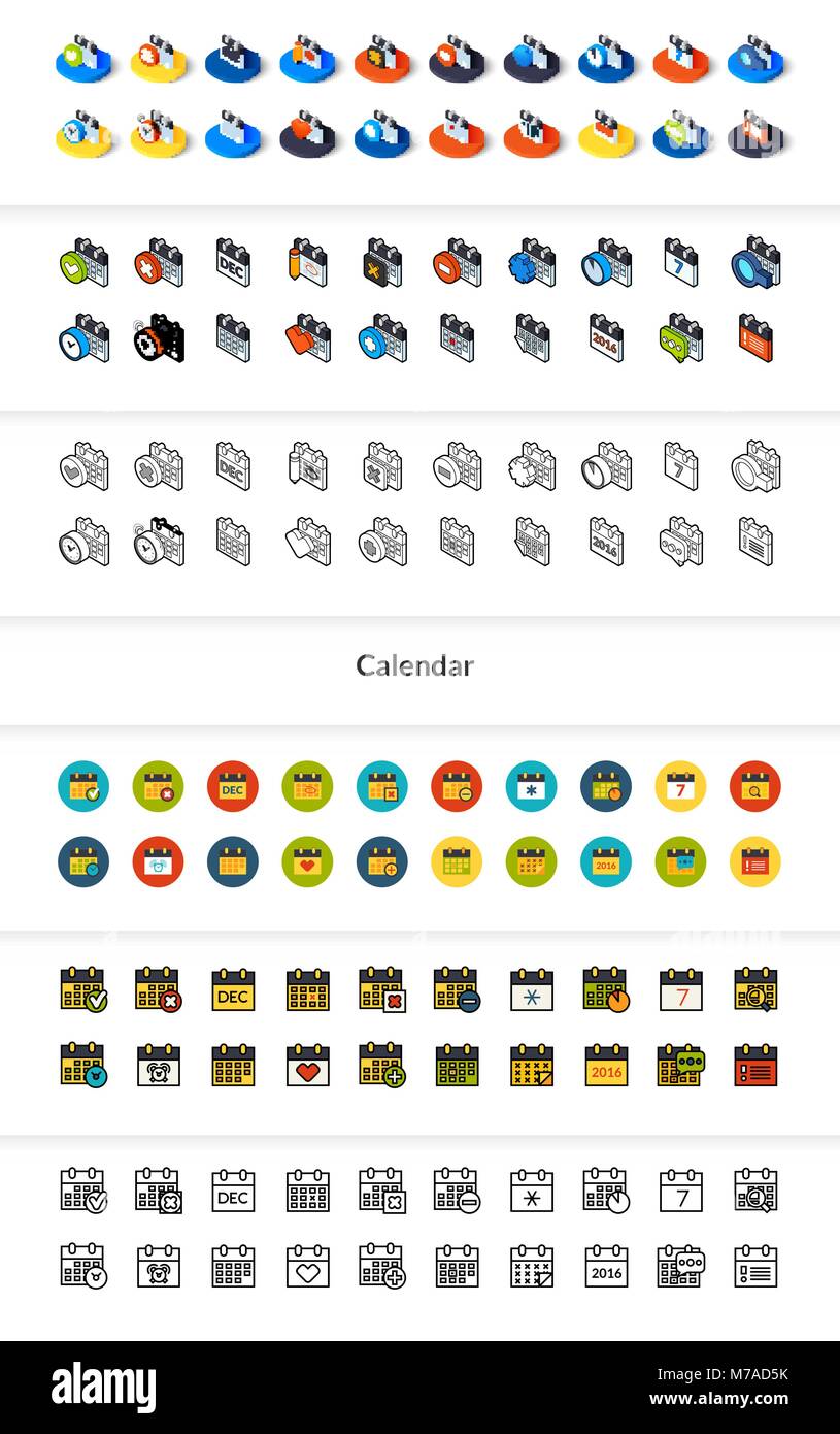 Ensemble d'icônes de styles - télévision isométrique et otline, colorés et les versions noir Illustration de Vecteur