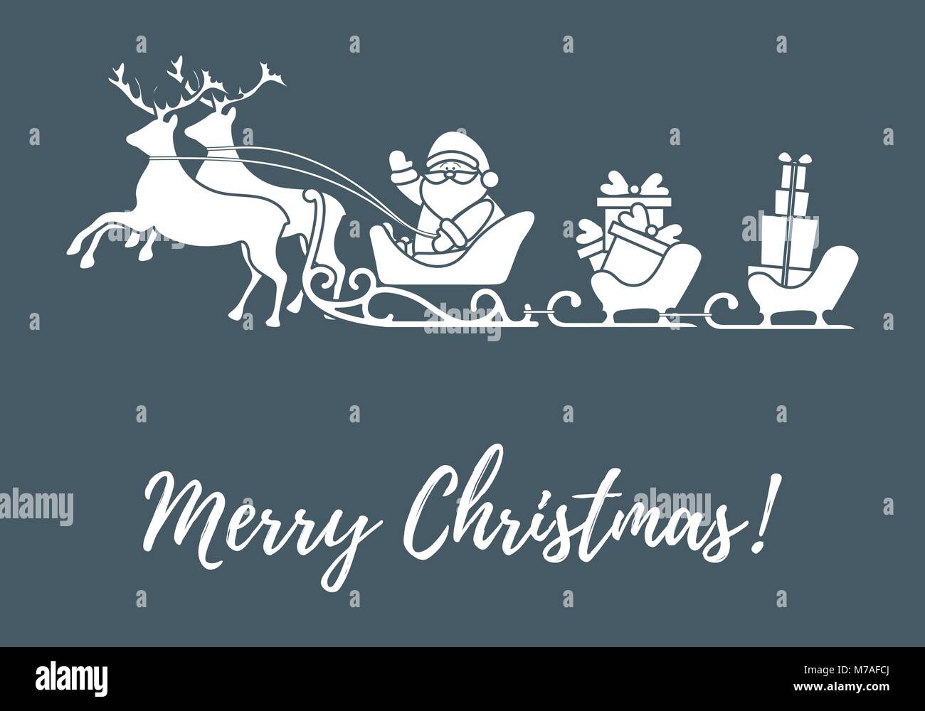 Pere Noel Avec Des Cadeaux De Noel En Traineaux A Rennes Nouvel An Et De Noel Illustration Pour La Conception De Carte De Vœux Banniere Affiche Ou Imprimer Image Vectorielle Stock
