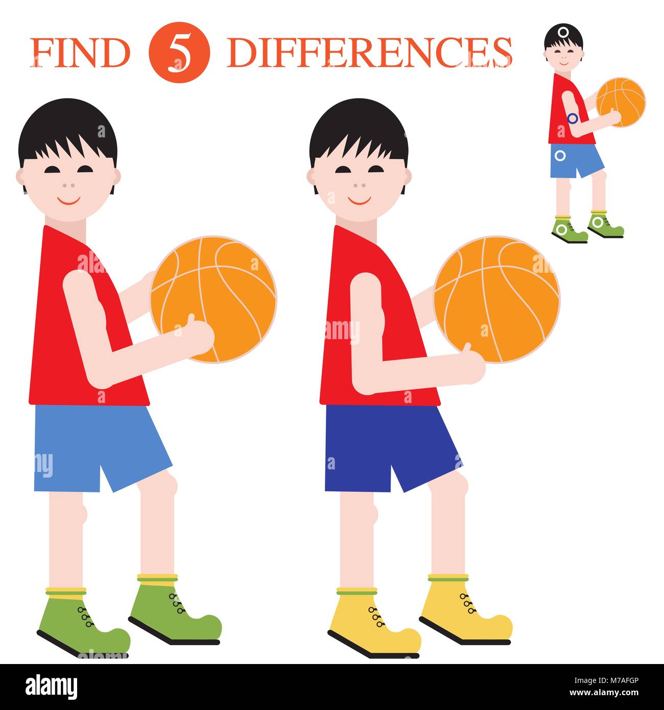Les joueurs de basket-ball garçons avec un ballon. Trouver 5 différences.  Jeux éducatifs pour les enfants Image Vectorielle Stock - Alamy