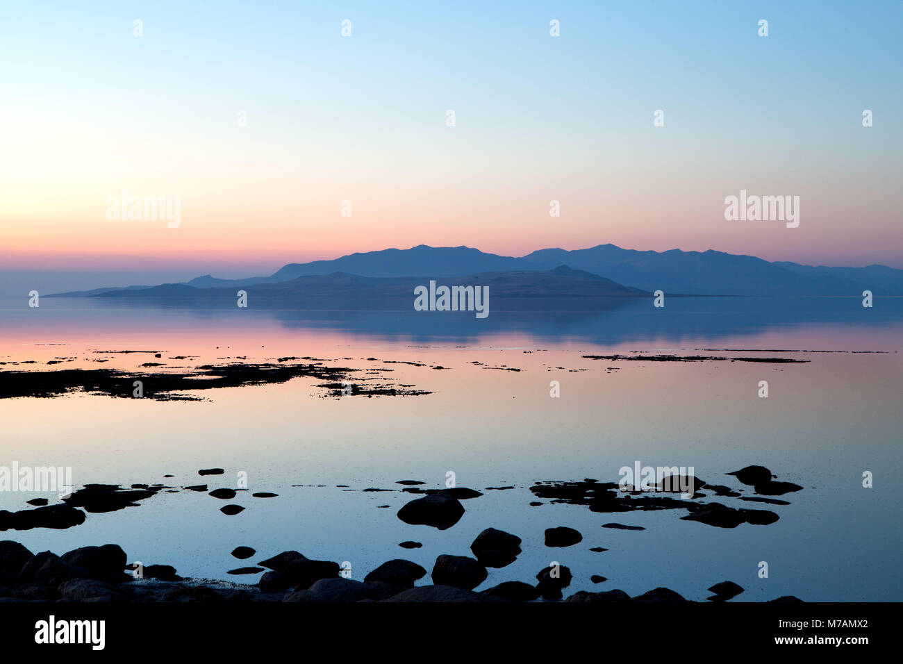 Le coucher du soleil, l'Antilope Island, Great Salt Lake, Utah Banque D'Images