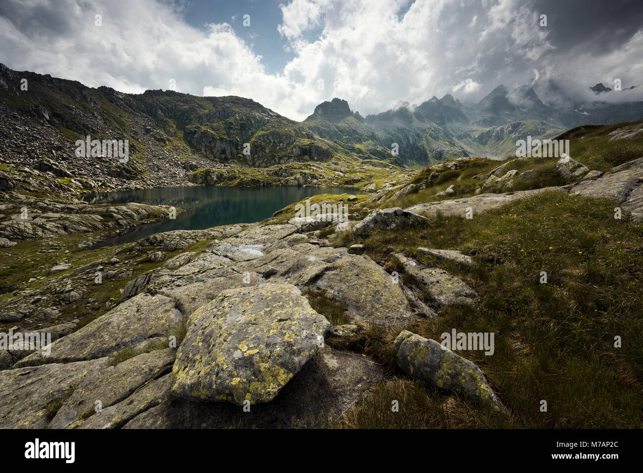 Lago Nero près de Rifugio Cornisello dans le Parc Naturel Adamello Brenta, Trentin, Italie Banque D'Images