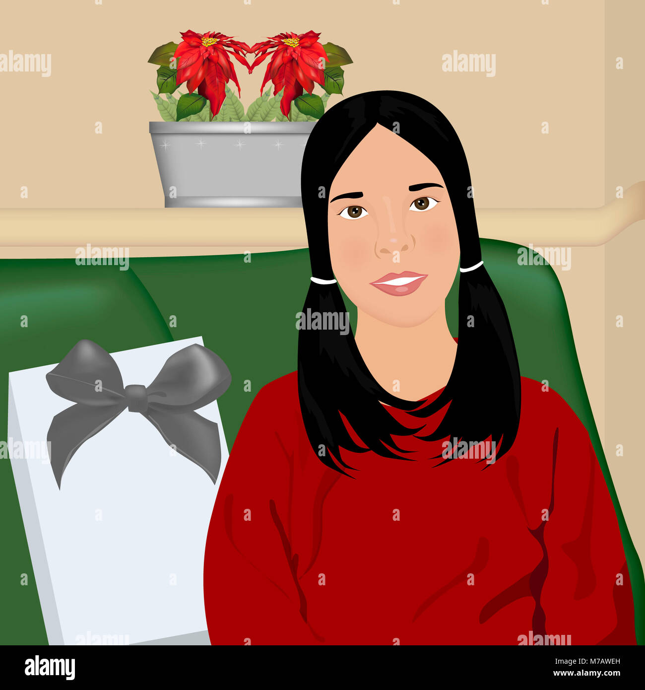 Portrait d'une fille avec un cadeau de Noël Banque D'Images