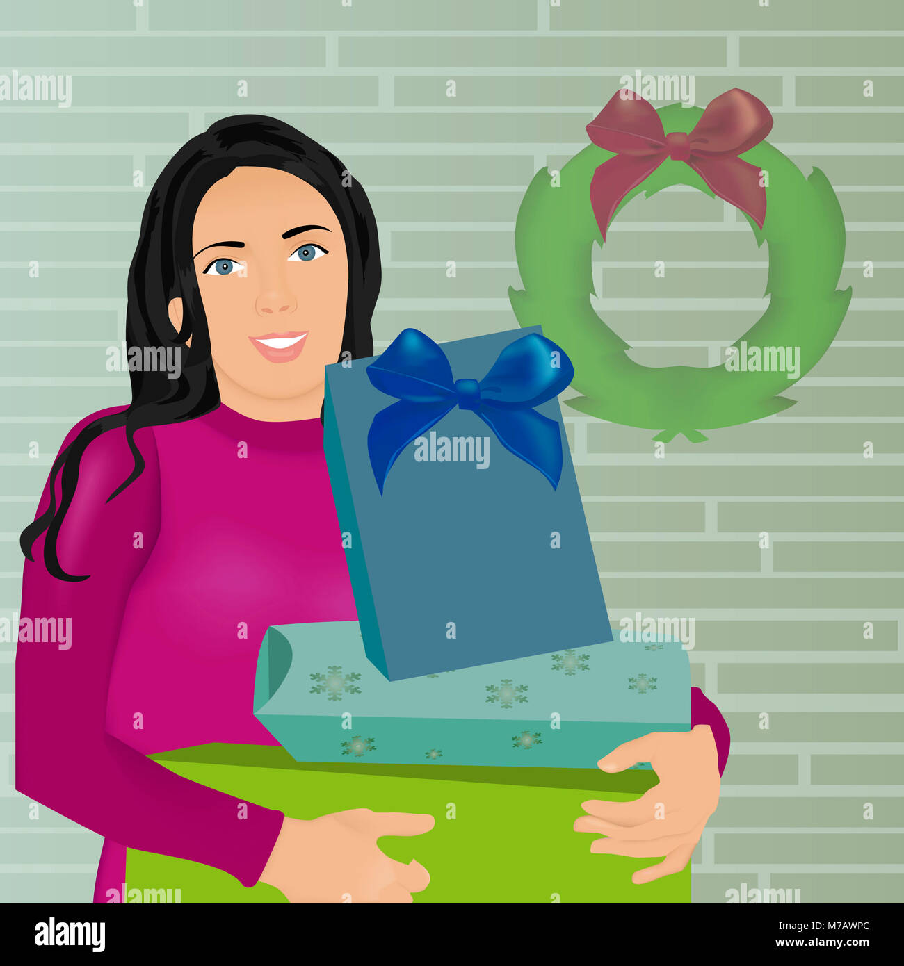 Portrait of a Girl holding Christmas presents Banque D'Images