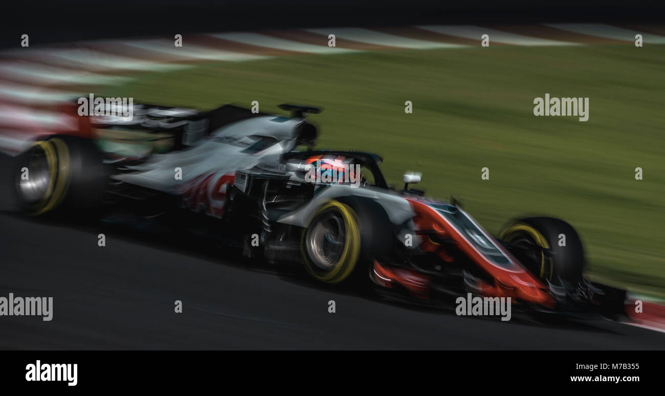 Barcelone, Espagne. 9 mars, 2018 : Romain Grosjean (FRA) entraîne dans son Haas VF-18 pendant sept jours de la Formule 1 les essais au Circuit de Catalunya Crédit : Matthias Rickenbach/Alamy Live News Banque D'Images