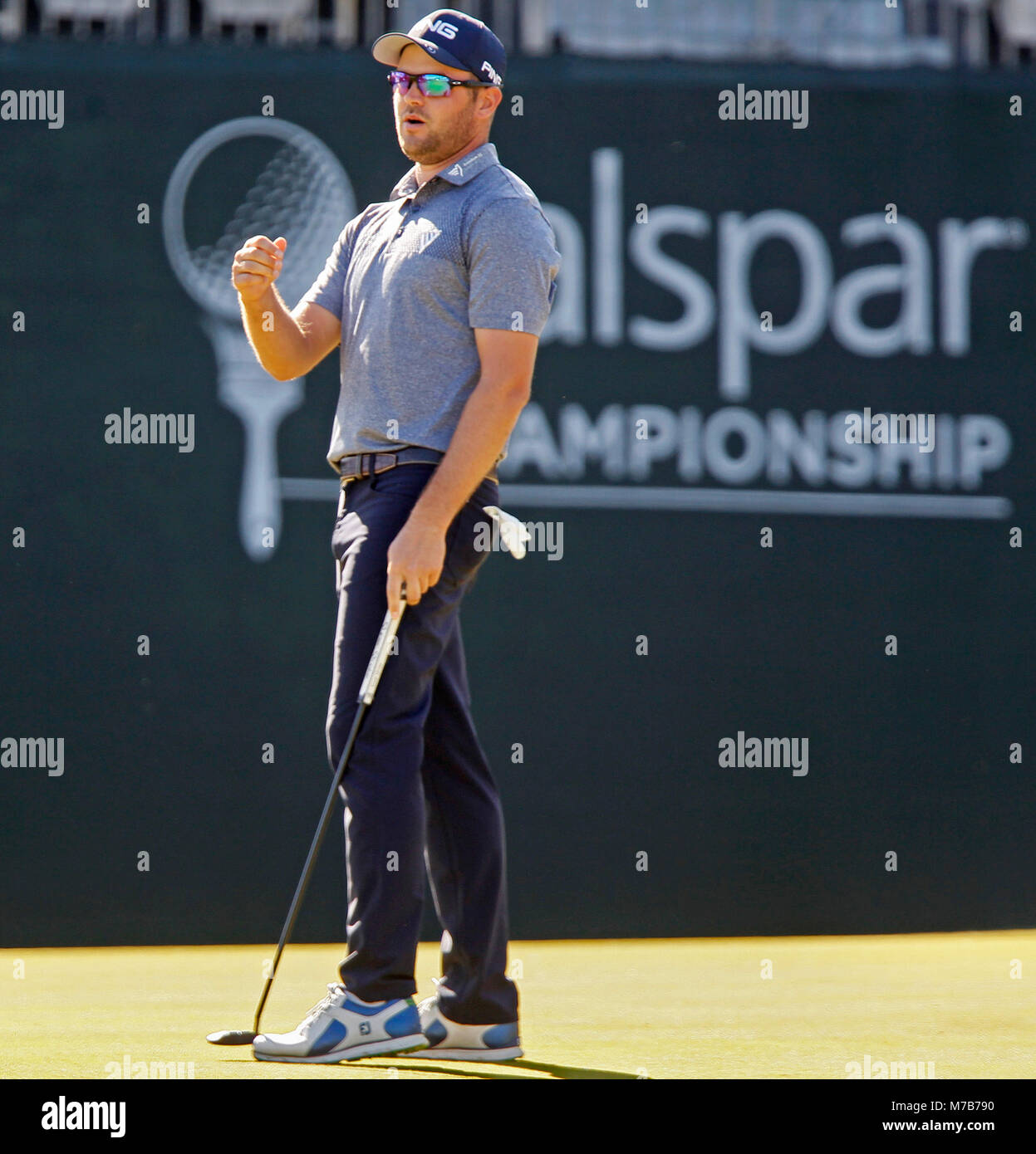 9 mars 2018 - Tampa, Floride, États-Unis - JIM DAMASKE | fois.Corey Conners oublie son birdie putt sur 18 au cours de la 2ème manche du Championnat de Valspar Vendredi 3/9/2018 à Innisbrook Resort's Copperhead cours. (Crédit Image : © Jim Damaske/Tampa Bay Times via Zuma sur le fil) Banque D'Images