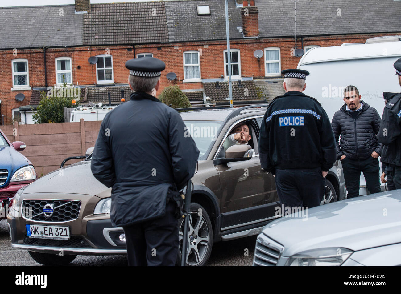 Brentwood Essex 10 mars 2018, un acte illégal travellor's camp a été servi avec un l'article 61 notification de quitter le site par Essex police. Les menaces de violence physique ont été faites par les voyageurs en partance de photographe de presse Ian Davidson pour prendre des photographies Crédit : Ian Davidson/Alamy Live News Banque D'Images