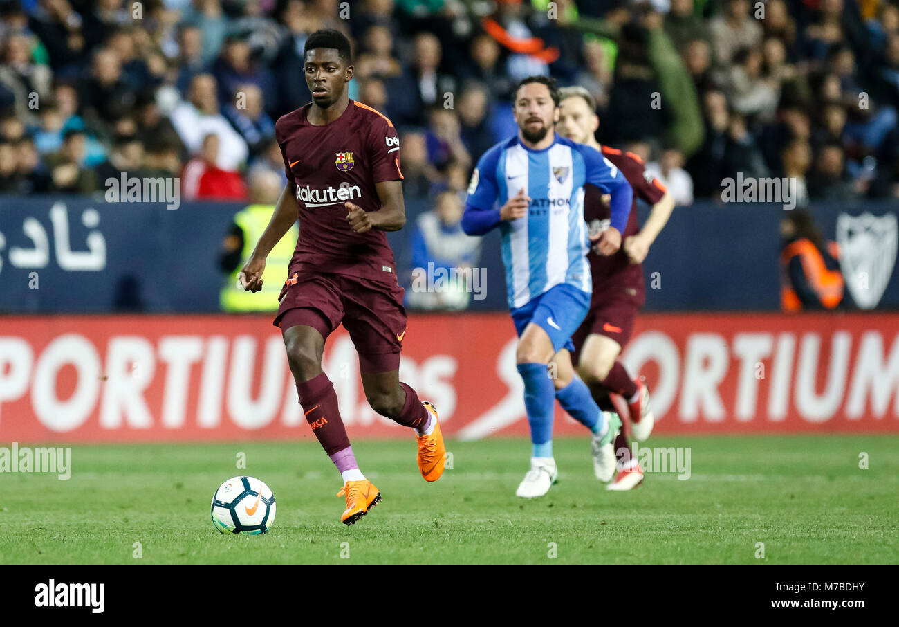 Malaga, Espagne. 9 mars, 2018. LaLiga match de football entre Malaga CF vs FC Barcelone à la stade La Rosaleda. © ABEL F. ROS/Alamy Live News Banque D'Images