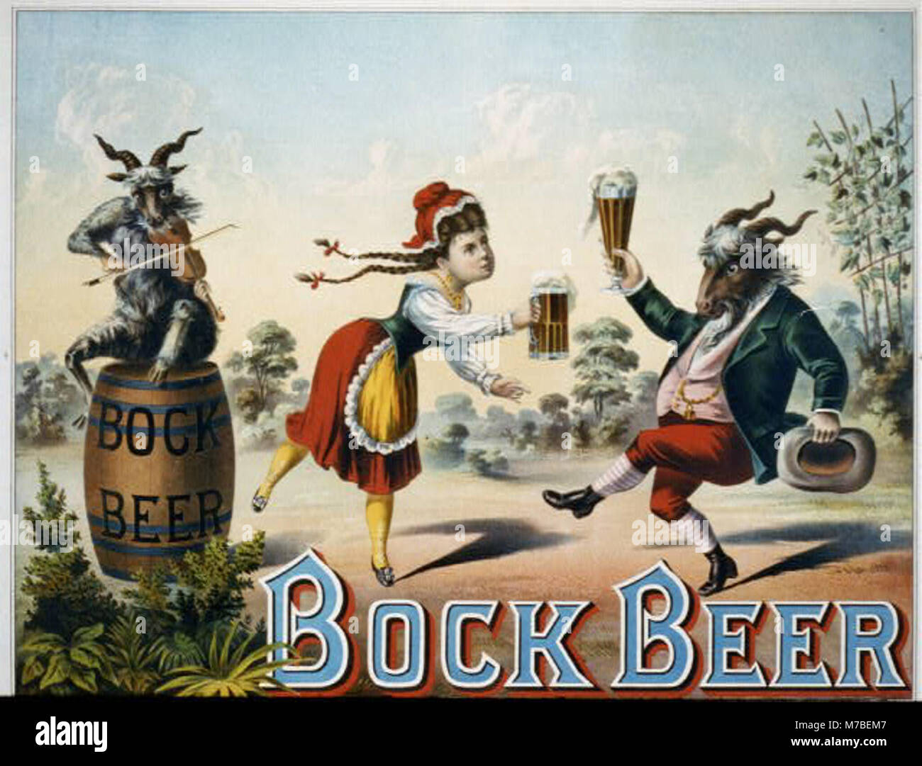 Une image représentant la bière Bock, un style traditionnel de bière forte, souvent associé au patrimoine brassicole allemand. La photographie souligne sa riche couleur ambre et sa nature corsée, typique des bières bock. Banque D'Images